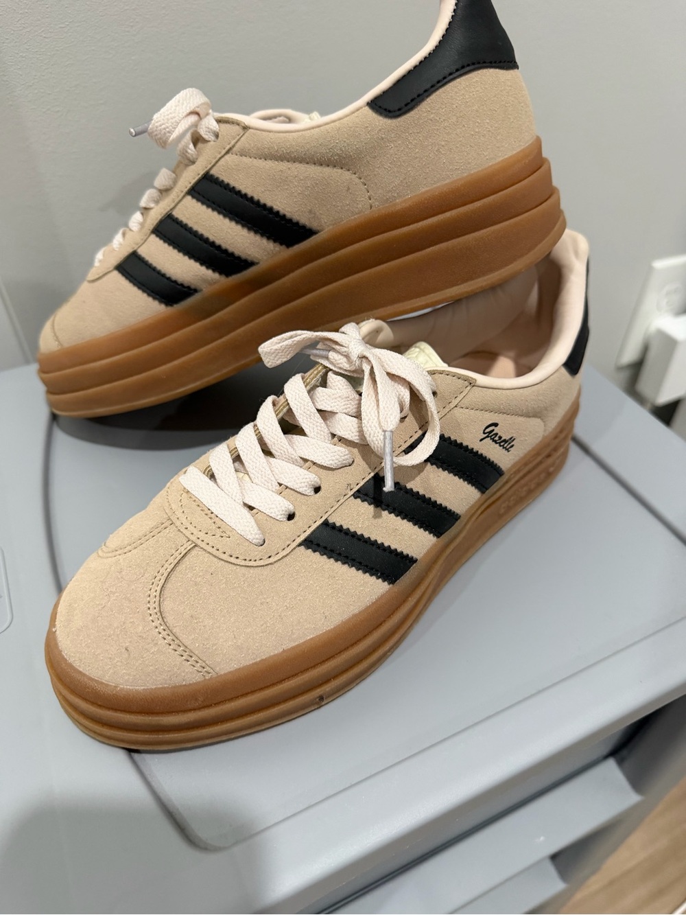 adidas Beige and Black Suede Platform Sneakers
